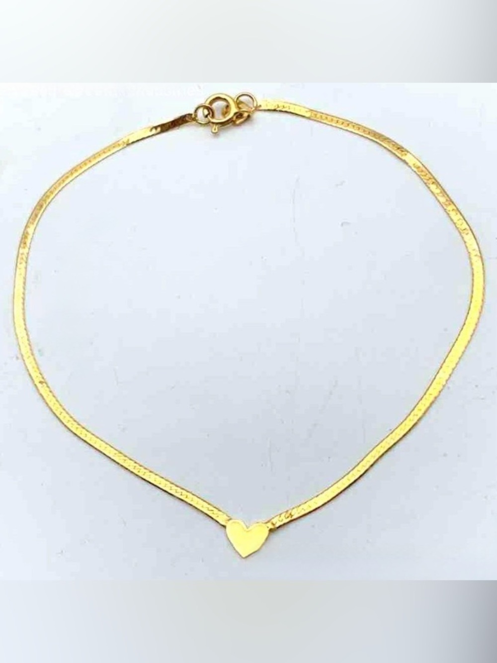 14K Yellow Gold Italian Herringbone
Chain Heart Charm Bracelet TLC 0.65g